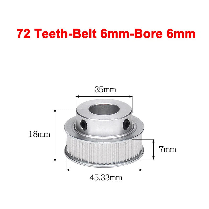 2GT Drive Pulley With Step 16 Tooth - 100 Tooth Bore 4mm - 25mm for 6mm Belt