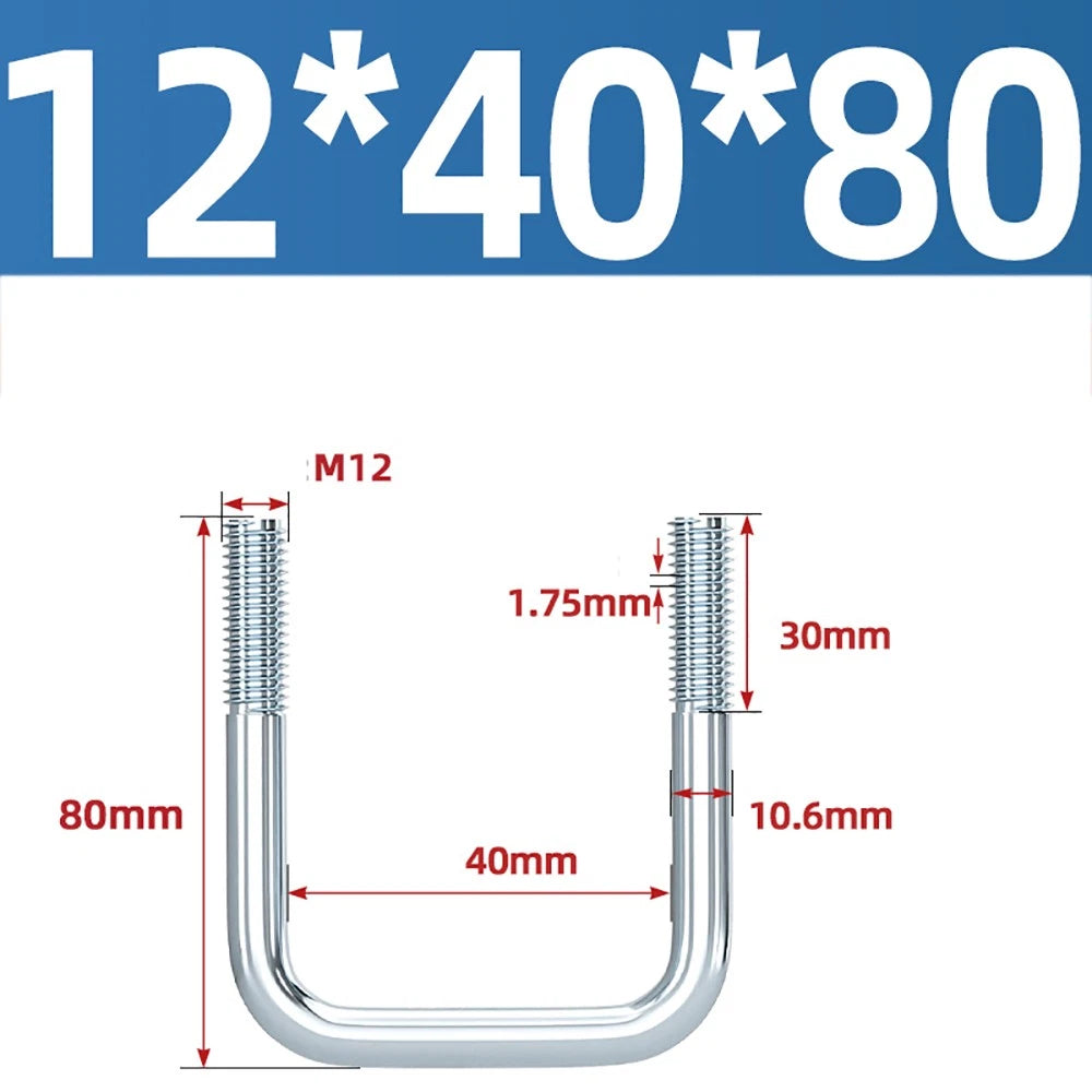Square U-Bolts Galvanized Carbon Steel Fixing Clamp Bolt M6 M8 M10 M12 M14 M16