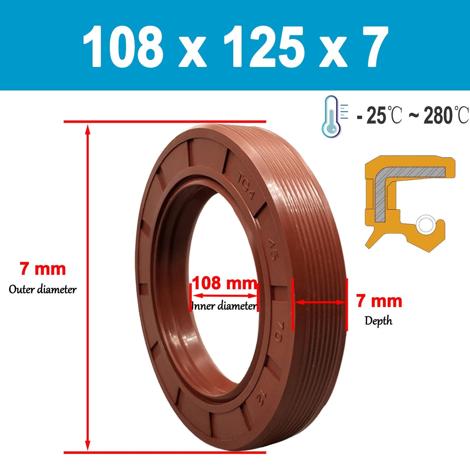 Metric TC Rotary Oil Shaft Seal FKM Fluorine Double Lip Seal 92mm - 125mm Shaft