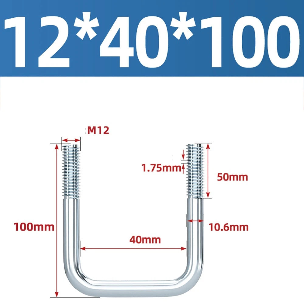 Square U-Bolts Galvanized Carbon Steel Fixing Clamp Bolt M6 M8 M10 M12 M14 M16