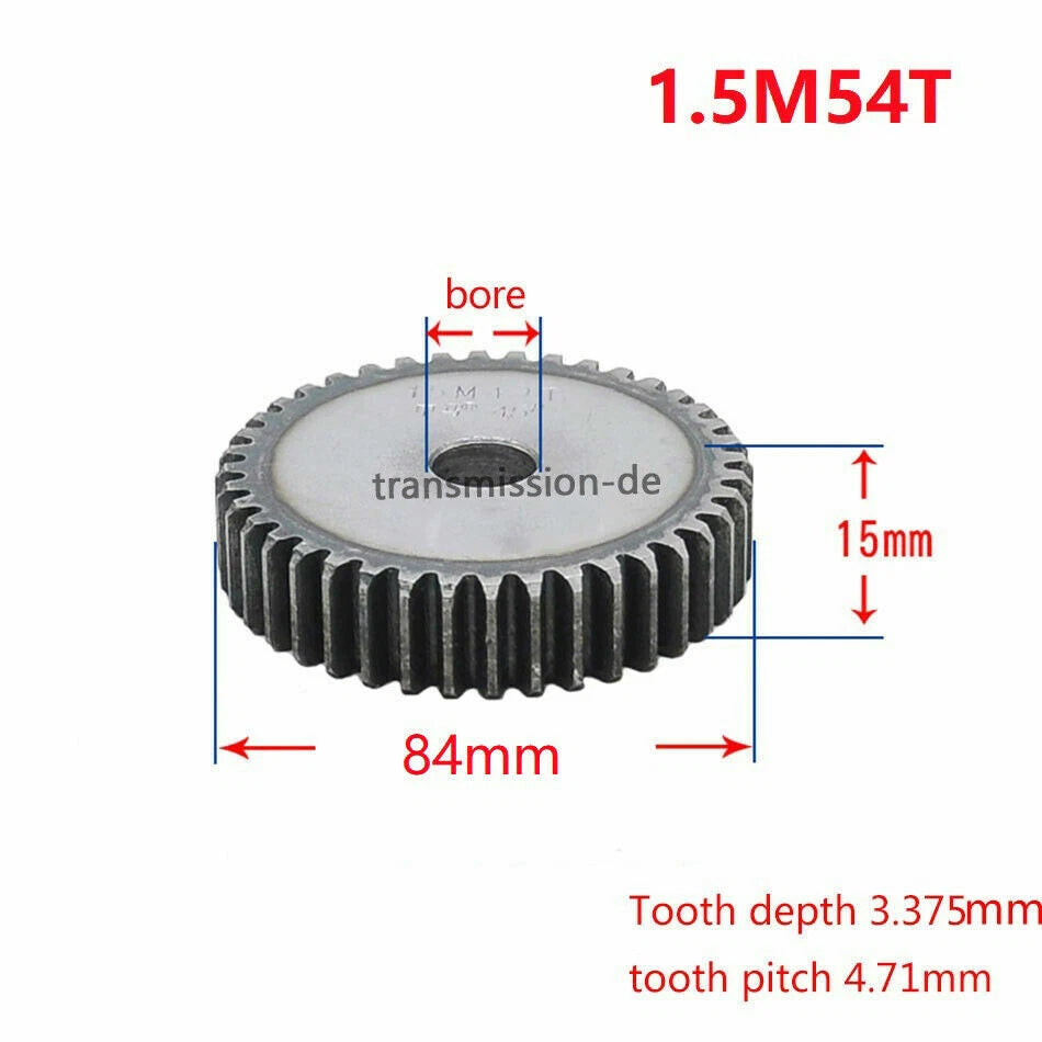 1/1.5 Mod 12T-150T Spur Gear 45# Steel Pinion Gear Thickness 1M-10mm 1.5M-15mm