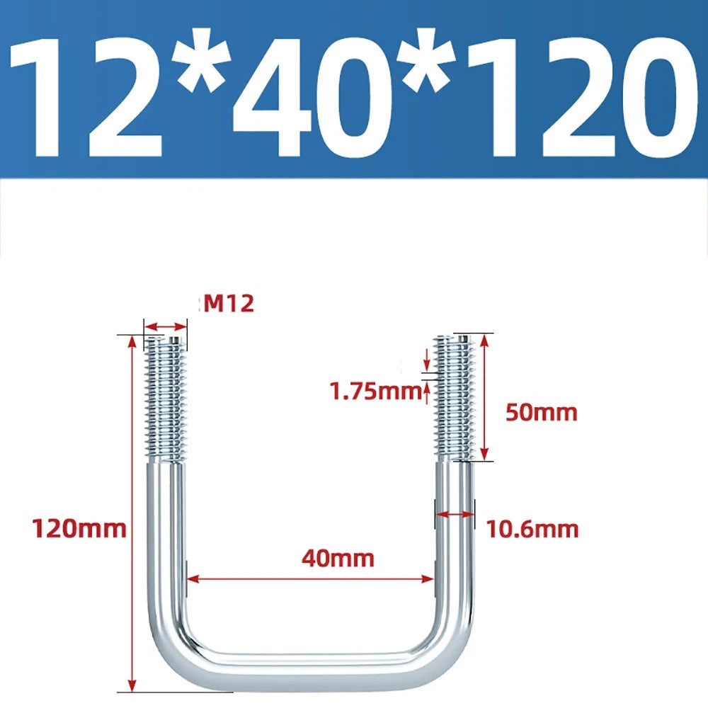 Square U-Bolts Galvanized Carbon Steel Fixing Clamp Bolt M6 M8 M10 M12 M14 M16