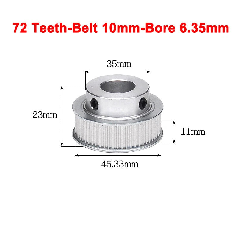 2GT Drive Pulley With Step 16 Tooth - 100 Tooth Bore 4mm - 25mm for 10mm Belt