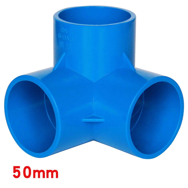 PVC 3-Way Blue Equal Connector Socket Pressure Pipe Fittings 20 25 32 40 50mm