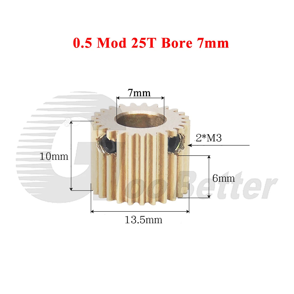 0.5 Mod Brass Pinion Spur Gear 25 Teeth Bore 4/5/6/6.35/7mm Transmission Gear