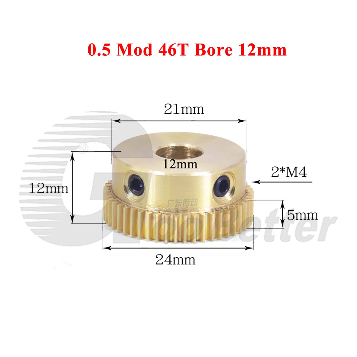 0.5 Mod Brass Pinion Spur Gear 46 Teeth Bore 4/5/6/8/10/12mm Transmission Gear