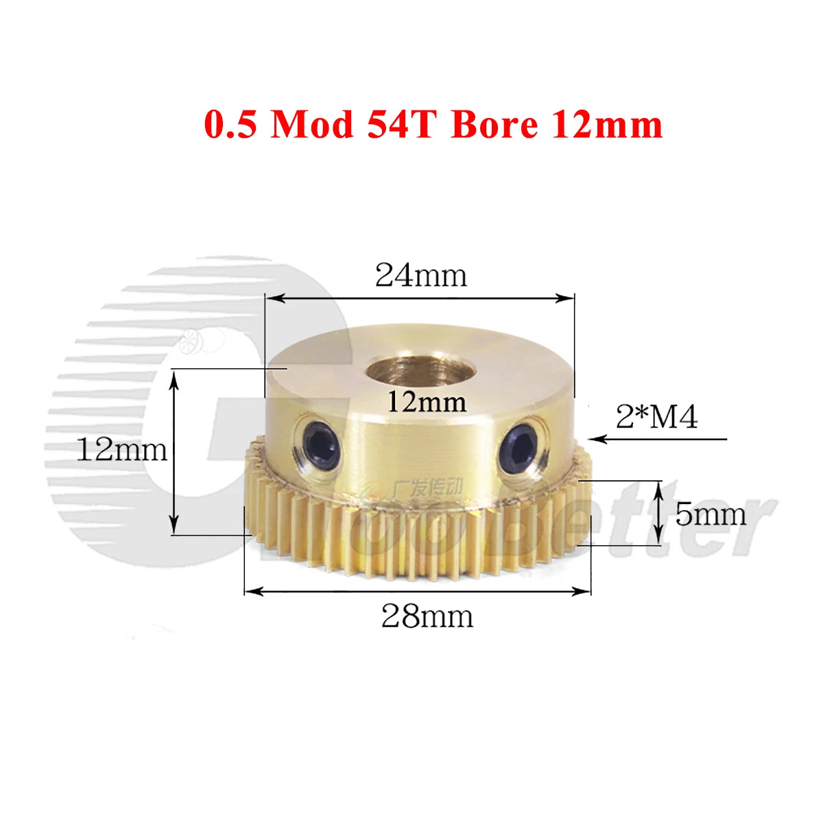 0.5 Mod Brass Pinion Spur Gear 54 Teeth Bore 4/5/6/8/10/12mm Transmission Gear