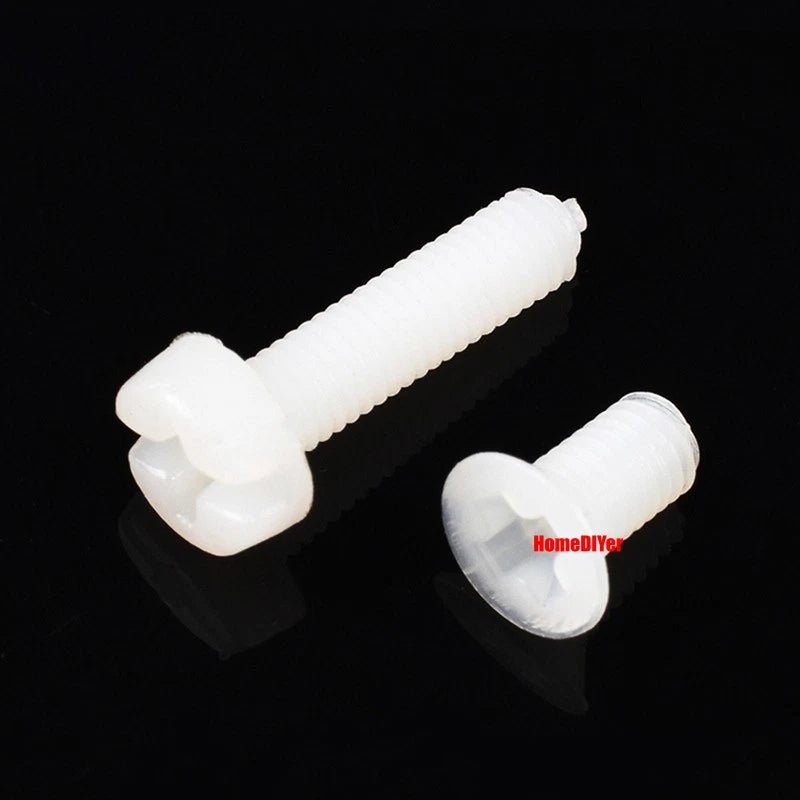 White Nylon Phillips Machine Screws M3 Round & Flat Head 5–20mm with M3 Nuts - HomeDIYer
