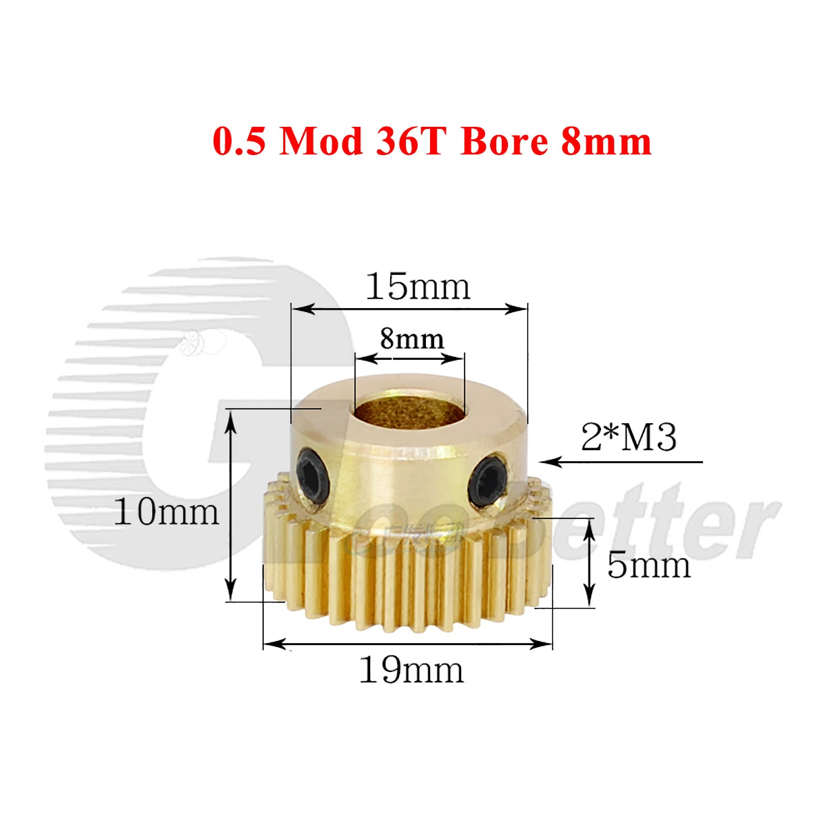 0.5 Mod Brass Spur Gear 36 Teeth Bore 4~12mm Motor Gear Transmission Pinion Gear