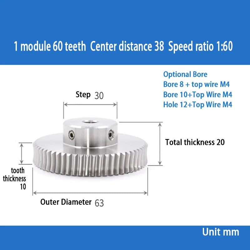 1 Module 15T to 60T Gear Stainless Steels Worm Wheel Gear & Worm Gear Shaft