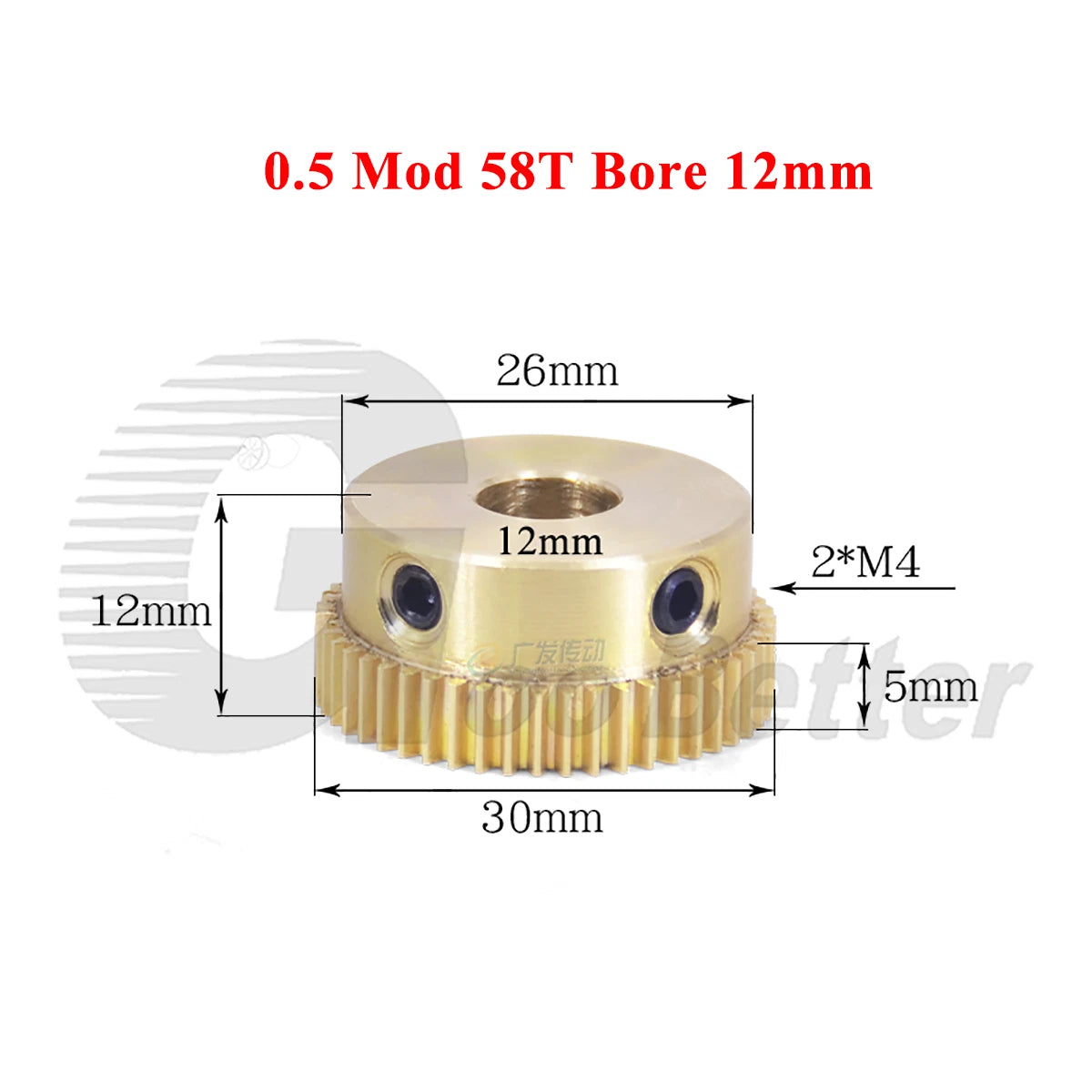 0.5 Mod Brass Spur Gear 58 Teeth Bore 4~15mm Motor Gear Transmission Pinion Gear