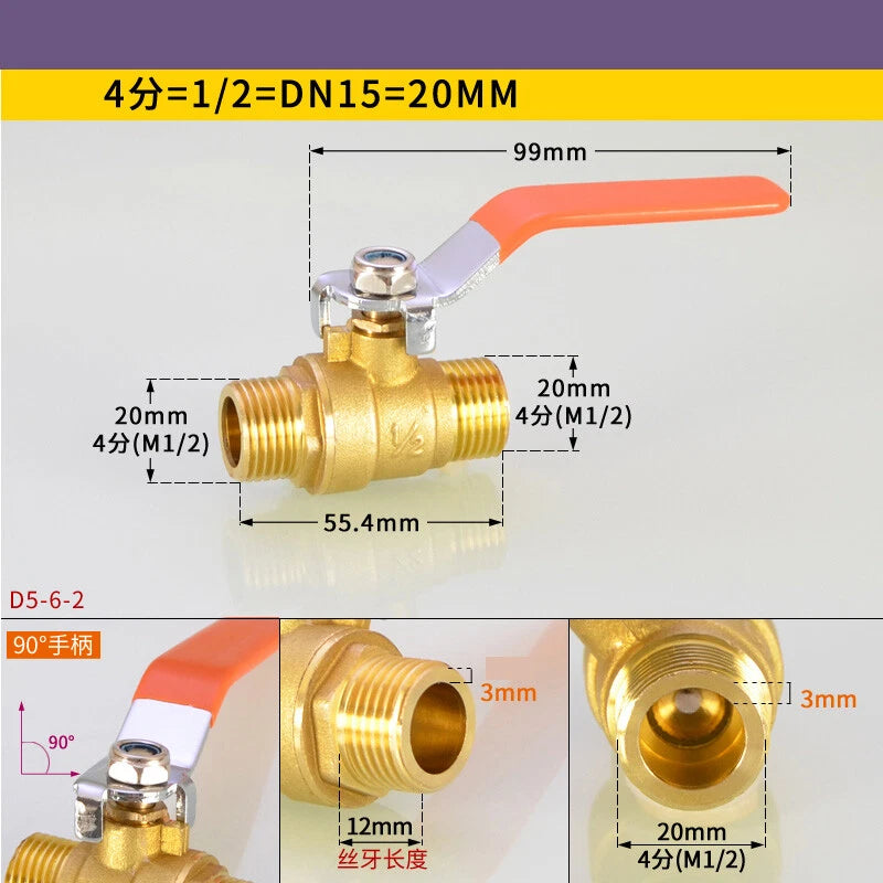 Brass Ball Valve Air Compressor Pipe Fittings — NPT 1/4" 3/8" 1/2" 3/4"