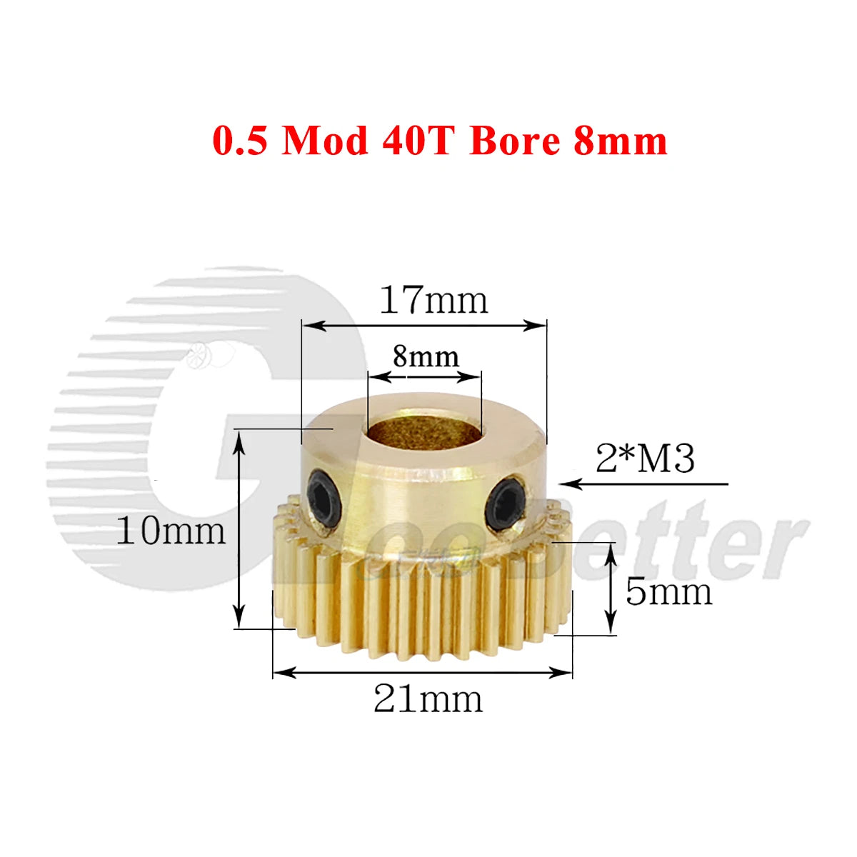 0.5 Mod Brass Spur Gear 40 Teeth Bore 4~12mm Motor Gear Transmission Pinion Gear