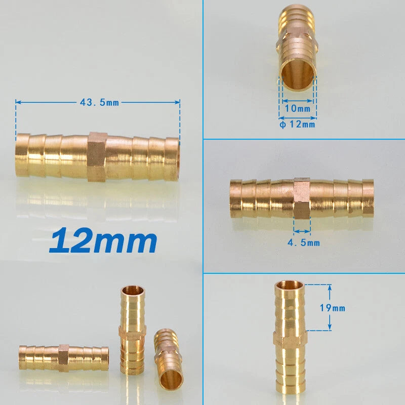 Brass Hose Joiner Straight Barb Splicer Connector Air Fuel Water Pipe Fittings