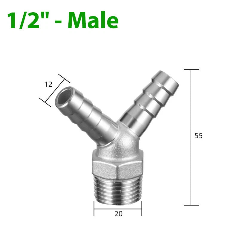 Y Hose Joiner Barbed Splitter — A2 Stainless Steel Hose Connector Fitting
