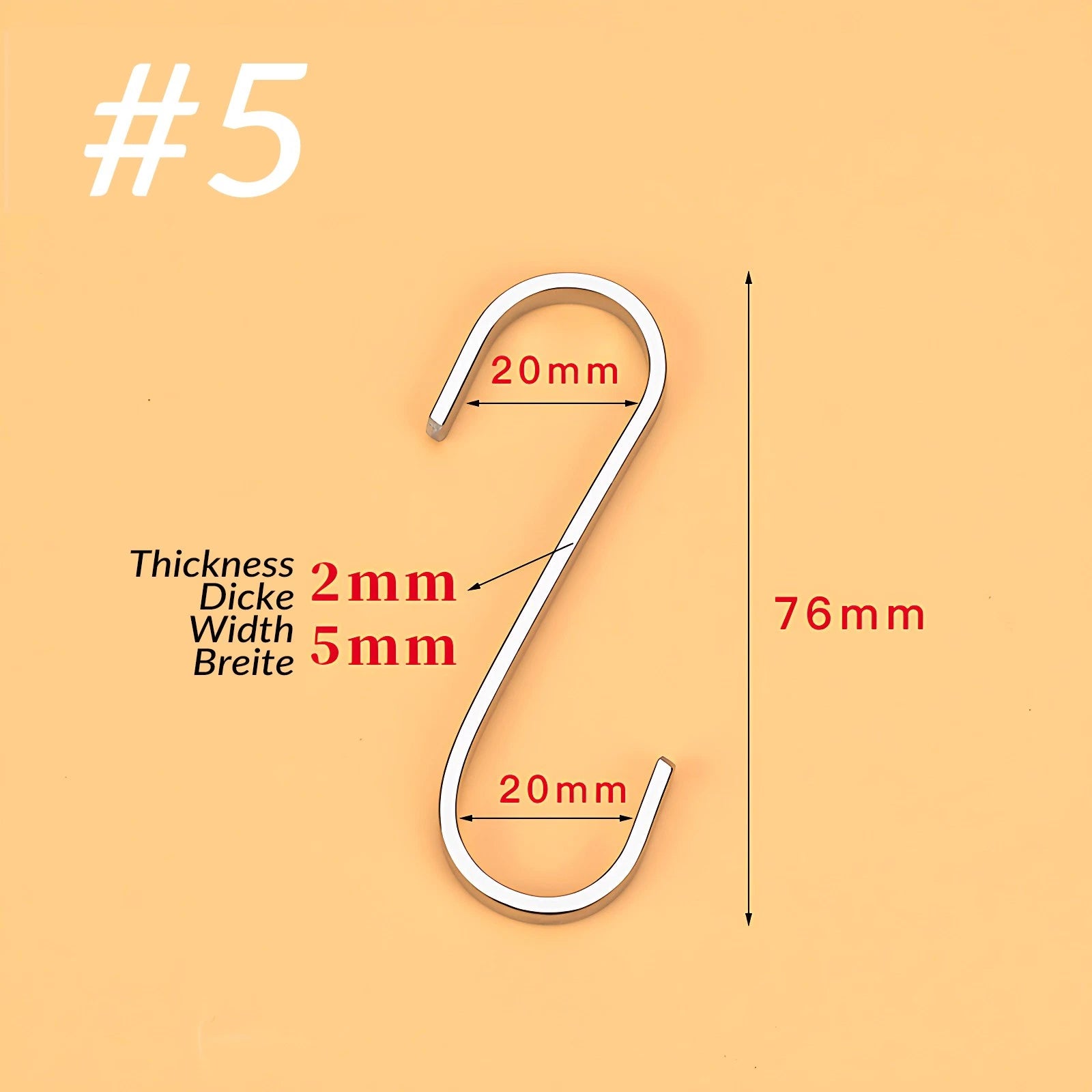 Stainless Steel Flat S Hooks Kitchen Meat Pan Utensil Clothes Hanger Hanging