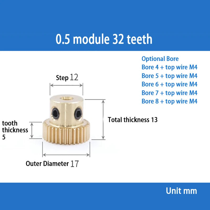 Mod 0.5 Brass Pinion Gear Spur Gears 20-60 Teeth 4-12mm Bore With Screw Hardened