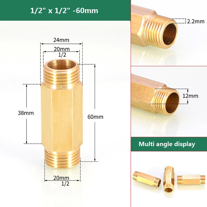 BSP Male Thread Brass Extension Pipe Fitting Adapter | 1/8" to 1/2" Connector