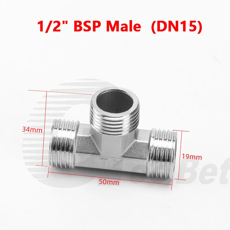 Stainless Steel Equal Tee BSP Pipe Fitting | 1/2" 3/4" 1" Female & Male Thread