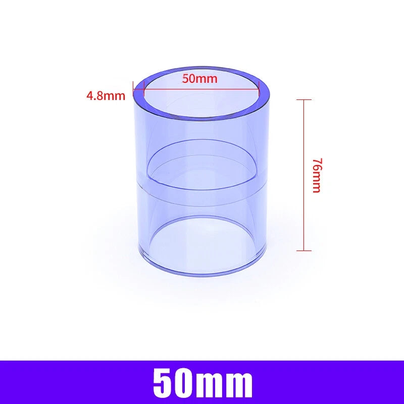 Clear PVC Straight Pipe Coupling — Socket Fitting 20mm to 110mm