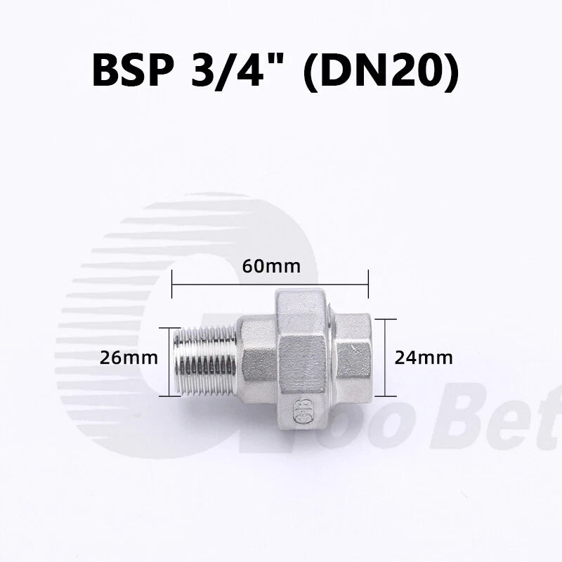304 Stainless Steel Union BSP Male-Female Pipe Fitting Adapter — 1/4" to 2"