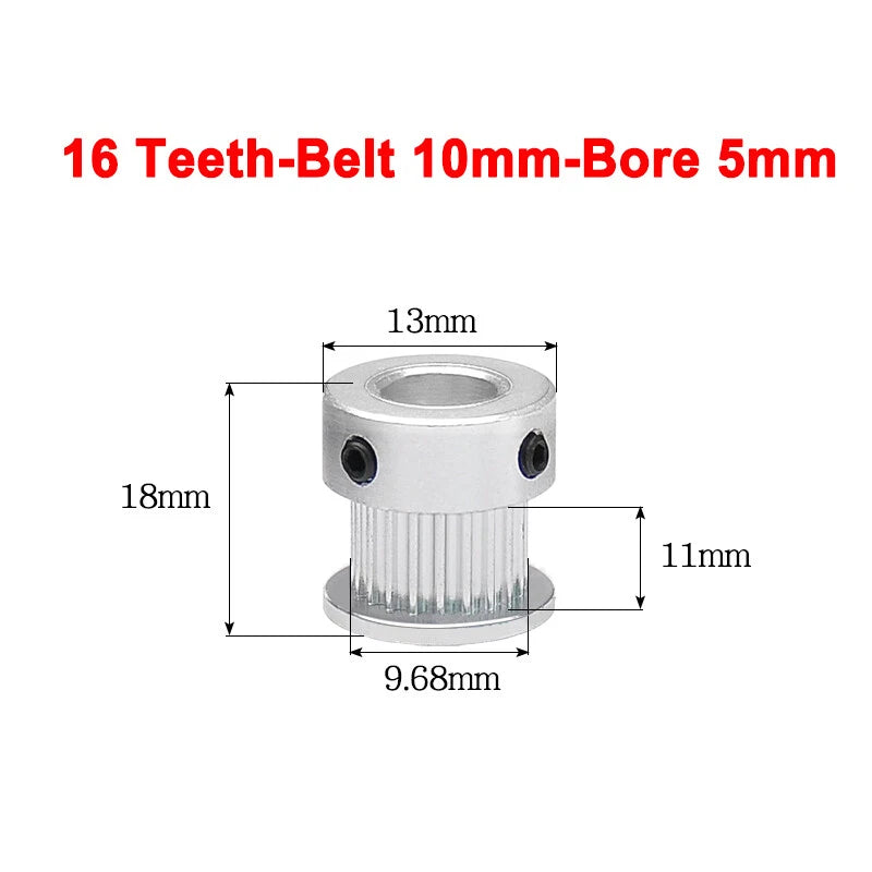 2GT Drive Pulley With Step 16 Tooth - 100 Tooth Bore 4mm - 25mm for 10mm Belt