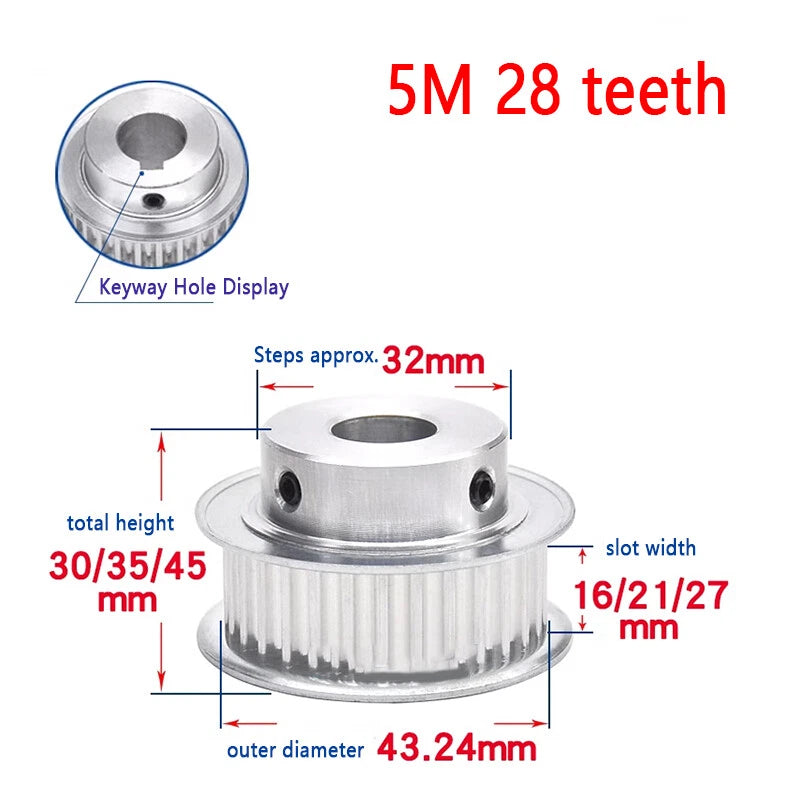 HTD 5M Timing Belt Pulley 8-30mm Bore 20-48T, for 15/20/25mm Wide CNC 3D Printer