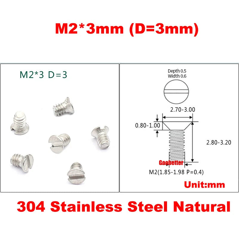 M1.2 M1.6 M2 M4 M5 M6 Slotted Countersunk Head Machine Screws Flat Bolts 3~25mm