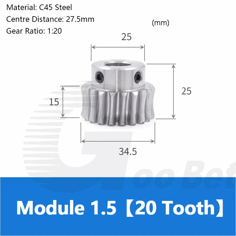 Module 1.5 Metal Worm Shaft Worm Gear Wheel C45 Steel 20/25/30/35/40/50/60 Tooth