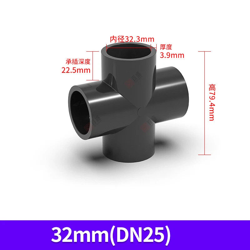 PVC UPVC 4-Way Water Supply Pipe Fittings Adapter Connector Joint ID 20mm-110mm