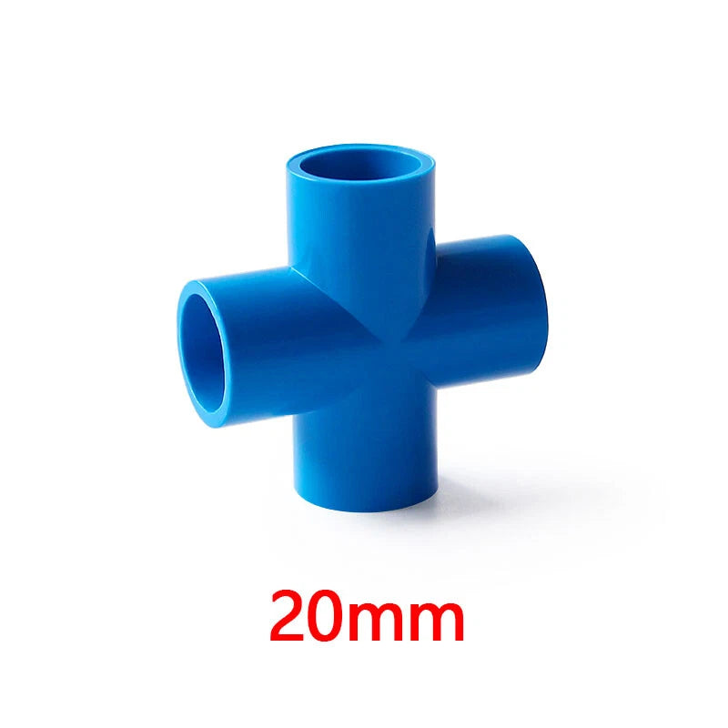 PVC 4-Way Blue Equal Water Connector Coupling Pressure Pipe Fittings 20mm~90mm