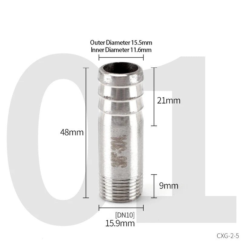 Stainless Steel Hose Barb Tail Fitting — BSP Male Thread Connector Adapter