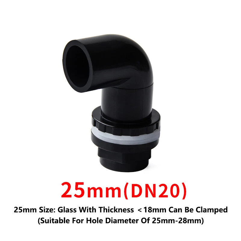 PVC 90° Elbow Pipe Fittings 20mm~50mm Tank Connector Bulkhead For Aquarium Black