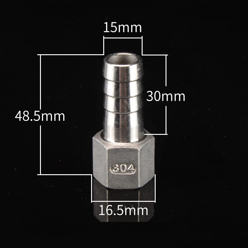 Stainless Steel Female Threaded Hose Barb Fittings — 1/4" to 3/4" NPT