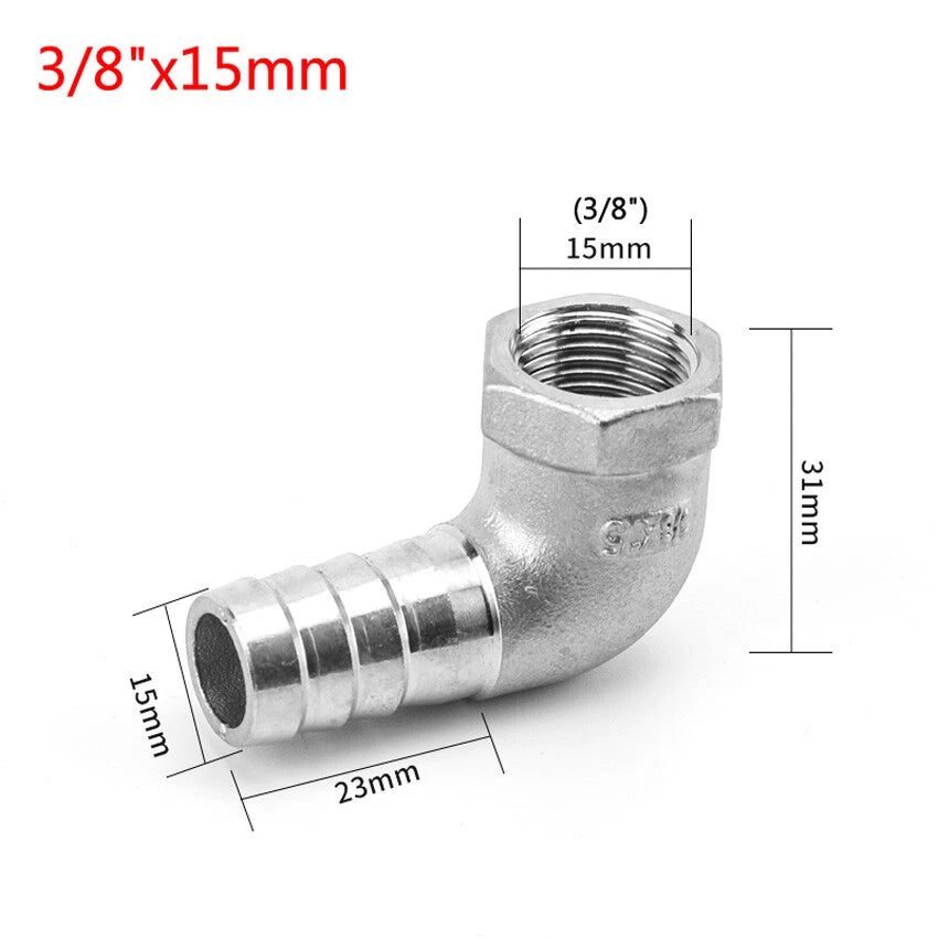 Female Thread Fitting x Barb Hose Tail End Elbow Connector A2 Stainless Steel