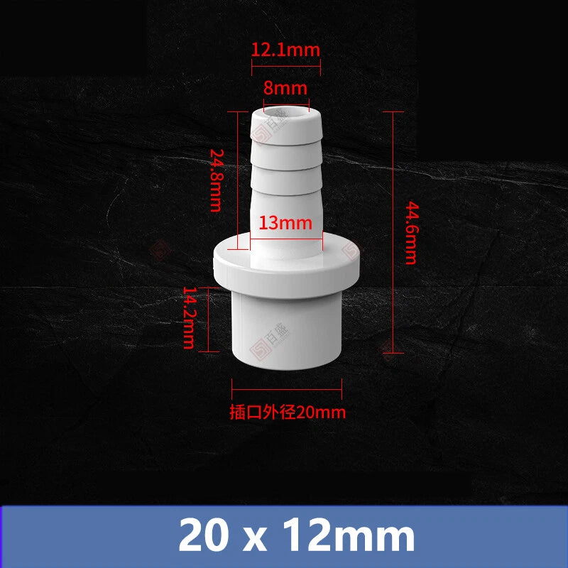 5mm - 63mm Hose Nozzle PVC Plastic Pipe Fittings Barb Connectors Sleeve White