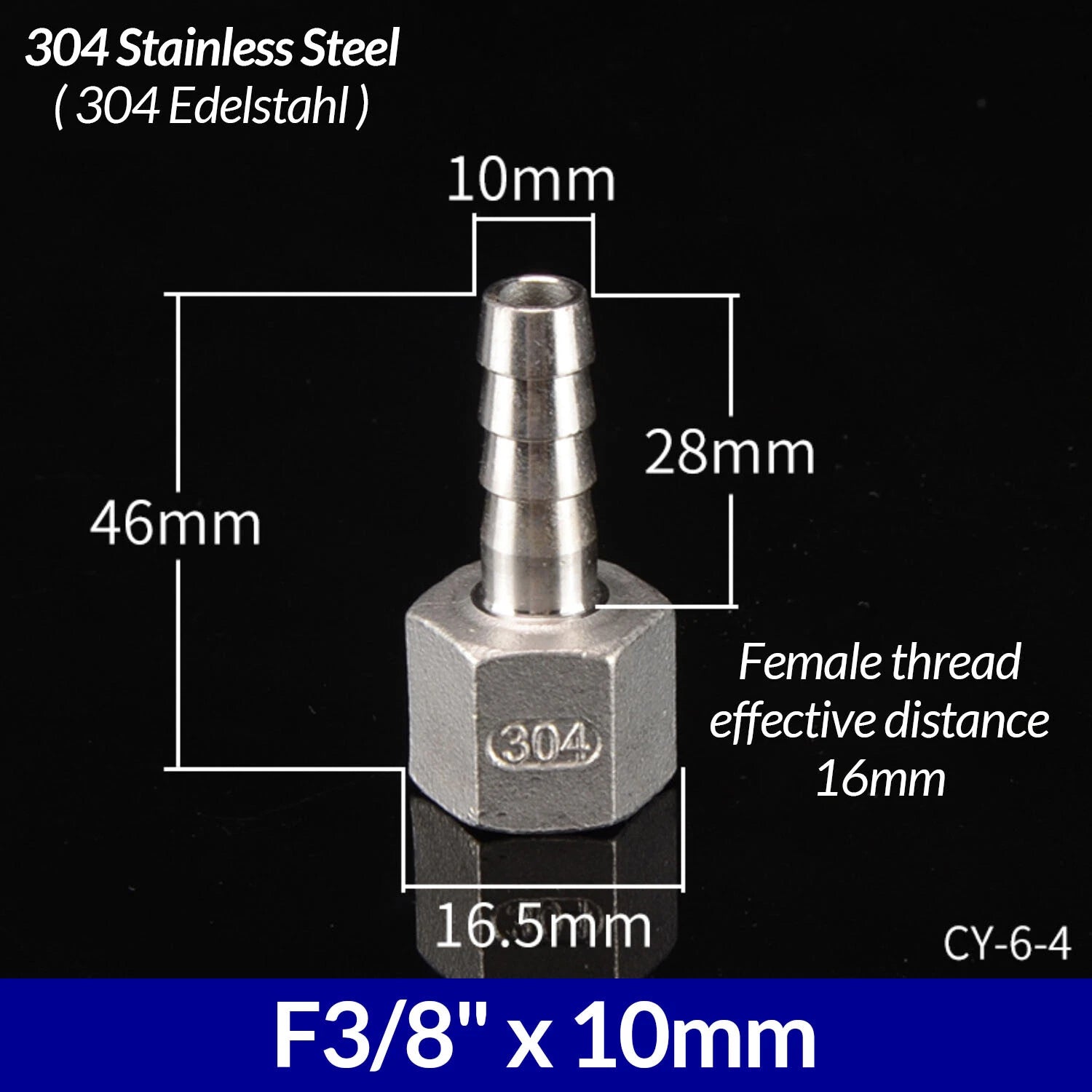 1/4" to 3/4" BSP Stainless Steel Female Fitting x Barb Hose Tail End Connector