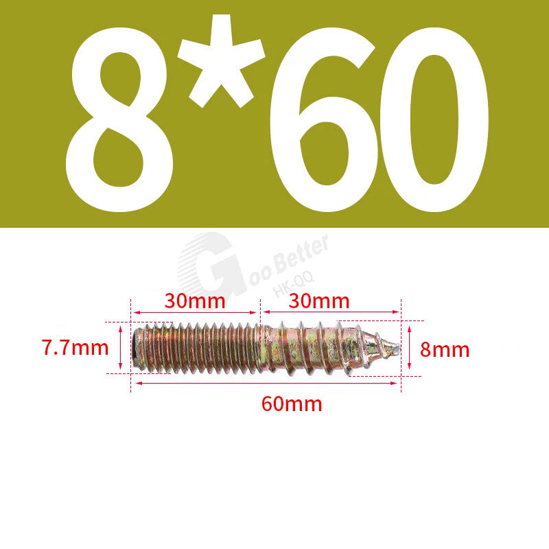 M6 M8 M10 Dual Thread Dowel Screws Hanger Bolts – 4.8 Steel, Color Zinc