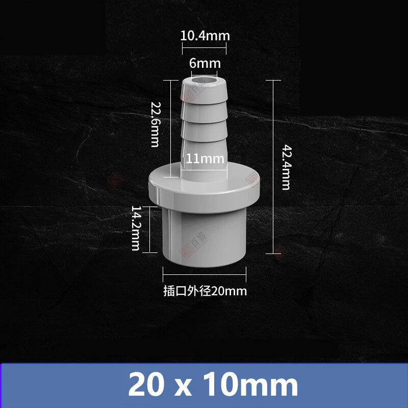 5mm to 63mm Hose Nozzle PVC Plastic Pipe Fittings Barb Connectors Sleeve Grey