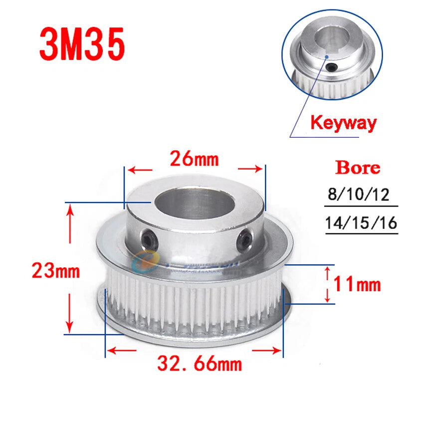 3M 20T-100T Timing Belt Pulley With Step/Keyway, Bore 8-25mm,For 10mm Width Belt