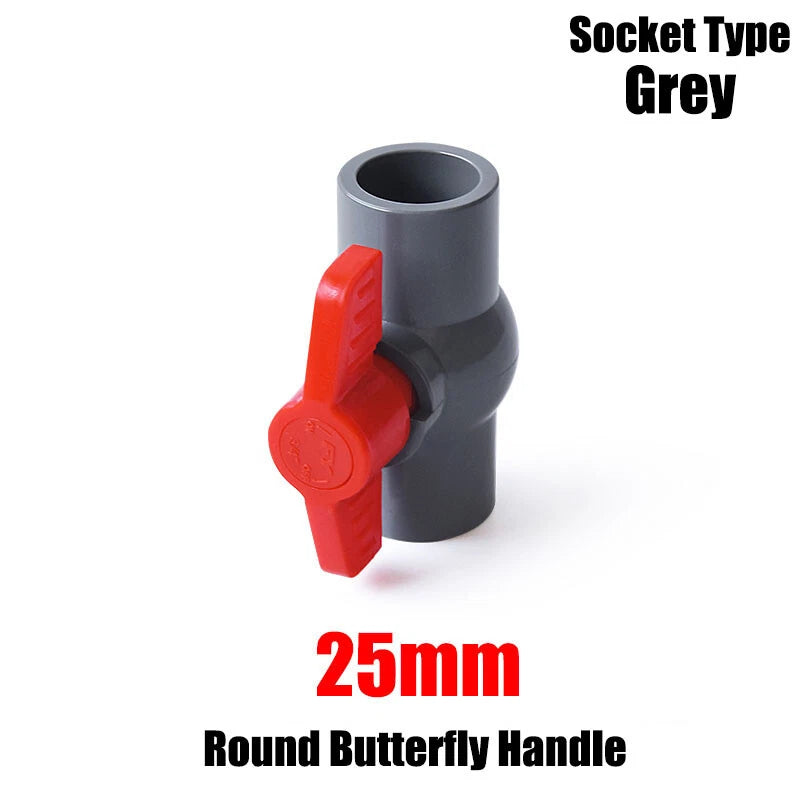 PVC Pipe Fittings 20mm-90mm Ball Valve Socket Solvent Weld-Female Thread Grey