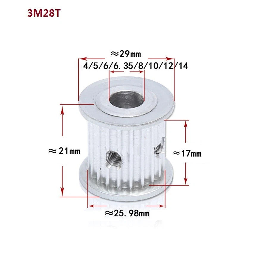 HTD-3M 14-72T Timing Belt Pulley Pitch 3mm AF-type Drive Pulley Teeth Width 16mm