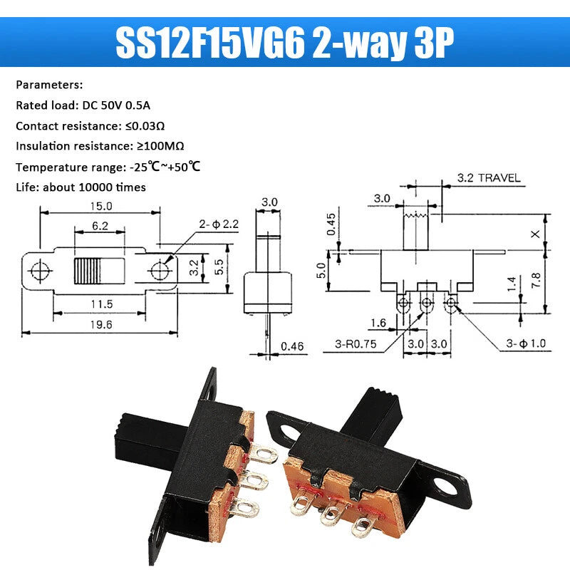 Slide Toggle Switch SS SK MSK MSS Series — 2/3-Way PCB Slide Switch, 3–8 Pin, Single & Double Row