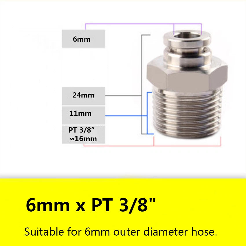 Stainless Steel Push-in Pneumatic Hose Fittings | Straight Male Thread Connectors 4–16mm OD