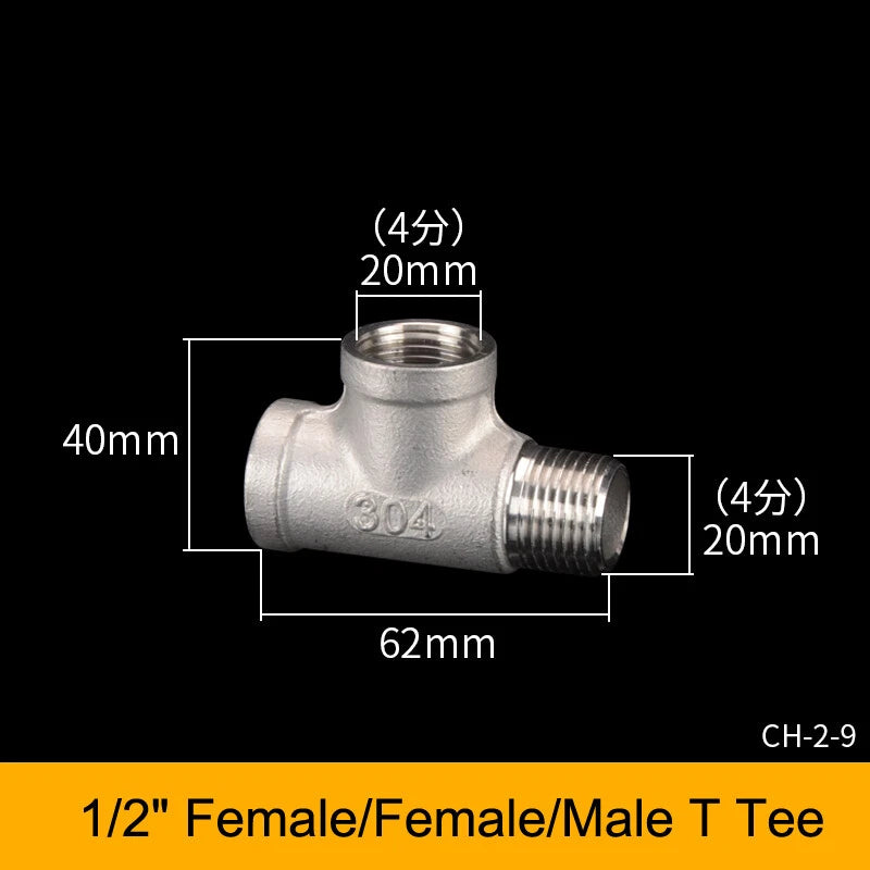 Stainless Steel BSP Tee Fittings 1/2" & 3/4" Male Female Reducer Connector