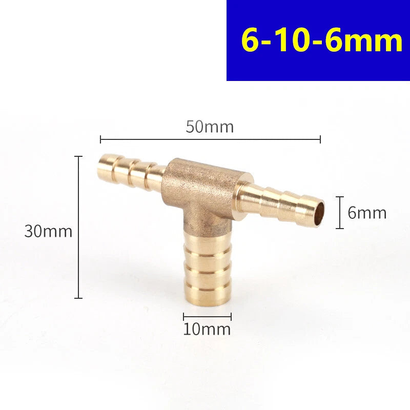 Brass Barbed T-Piece Hose Joiner Reducer Tee Connector — Air, Water & Fuel Fittings