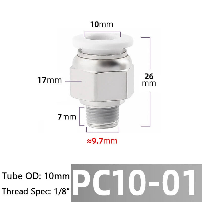 Straight Male Stud Push-to-Connect Pneumatic Fitting for Air & Water Hose