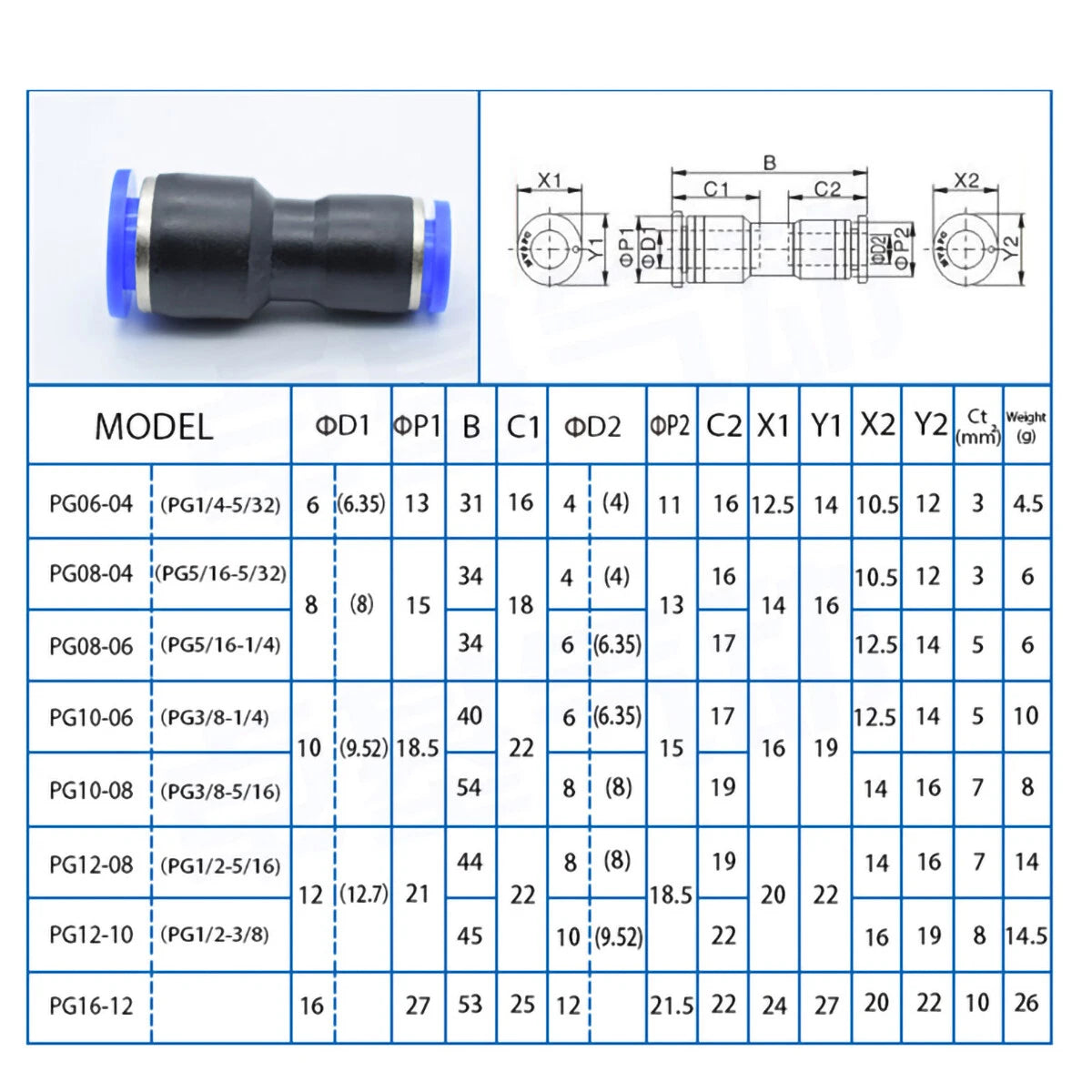 Pneumatic Push-In Fittings | Air & Water Hose Quick-Release Tube Connectors