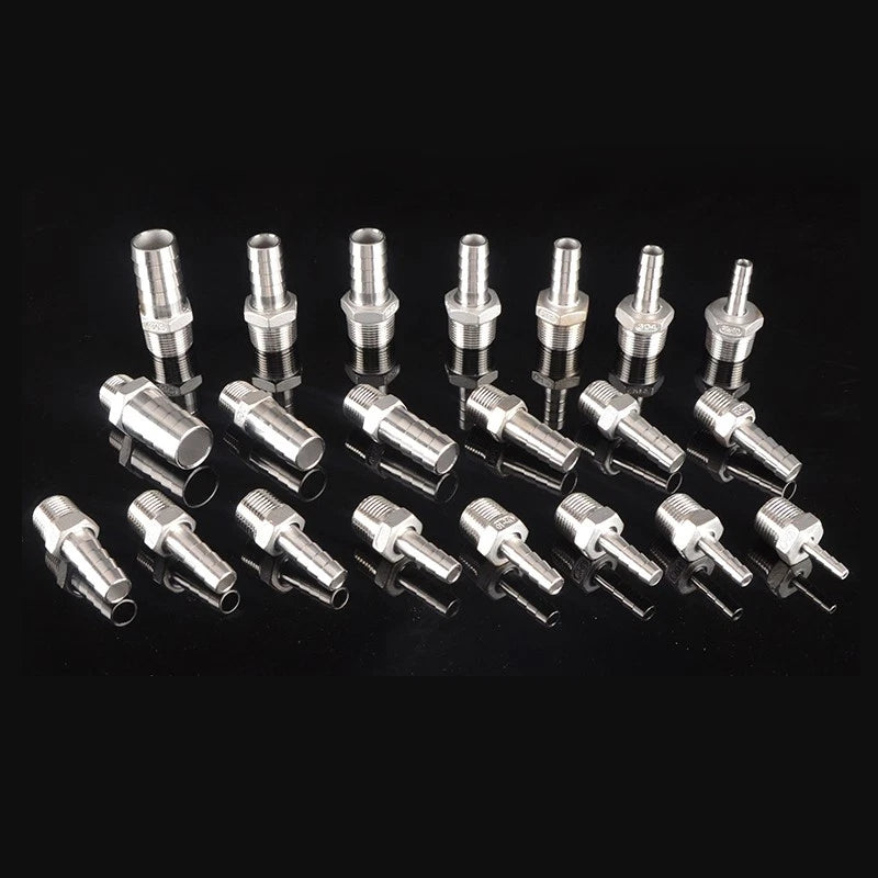 1/2" & 3/4" BSP Male Thread Hose Barb Tail Connector — Stainless Steel