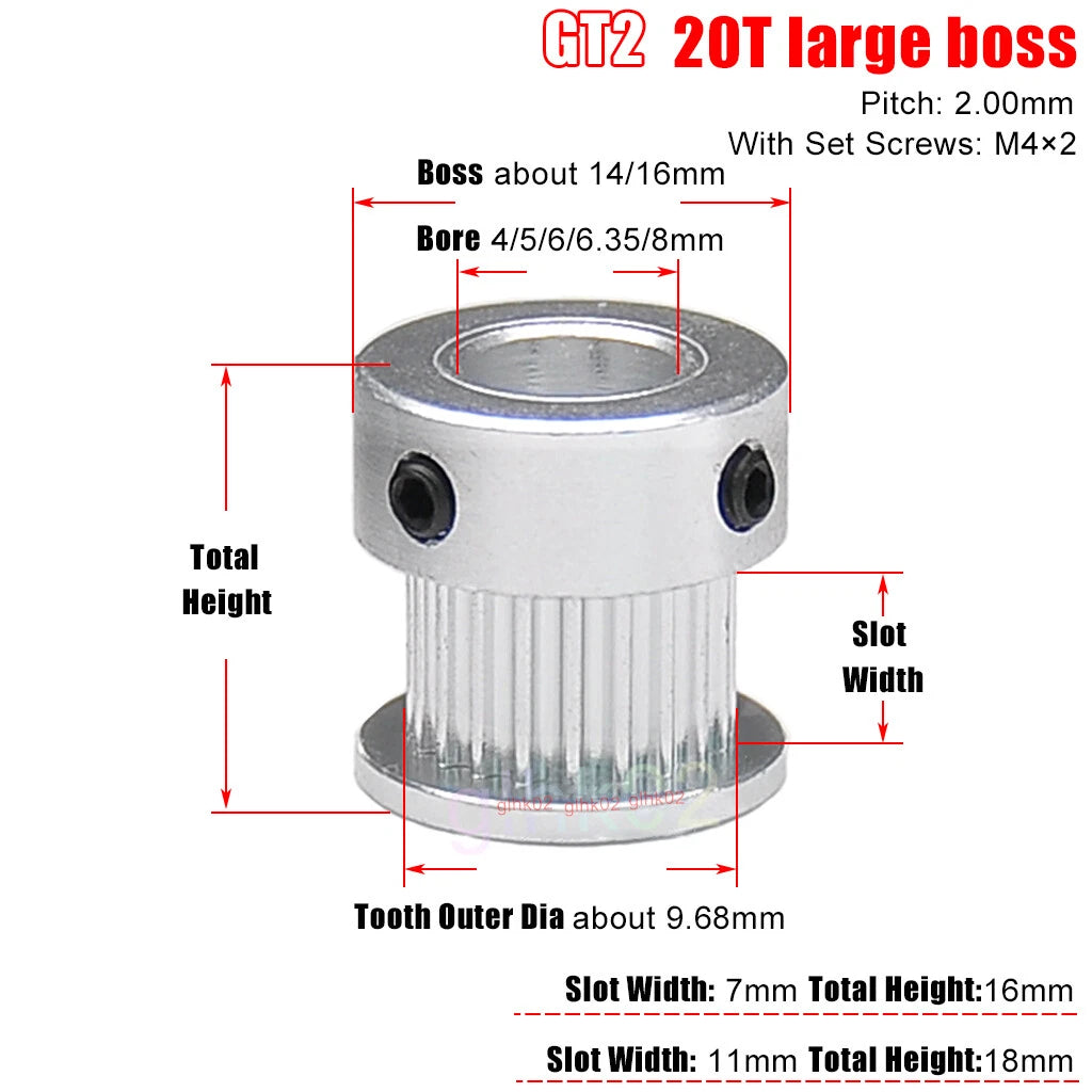 GT2 6mm Timing Belt Pulleys 16-120 Teeth 4-25mm Bore Synchronous Wheel Printer